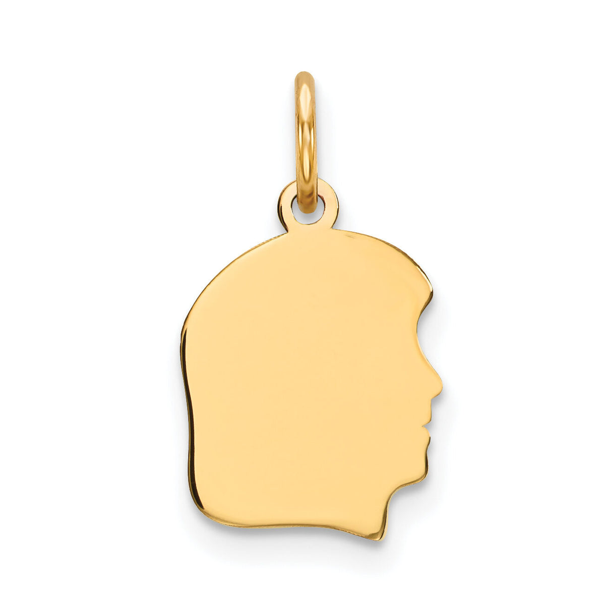 14k Plain Small .009 Gauge Facing Right Engravable Girl Head Charm-XM105/09