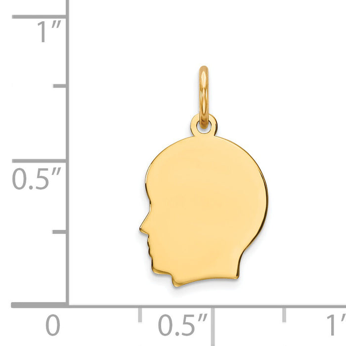 14k Plain Small .013 Gauge Facing Left Engravable Boy Head Charm-XM106/13