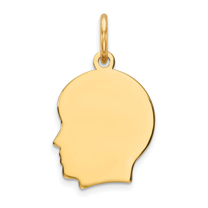 14k Plain Small .013 Gauge Facing Left Engravable Boy Head Charm-XM106/13