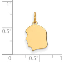 14k Plain Small .013 Gauge Facing Left Engravable Girl Head Charm-XM107/13