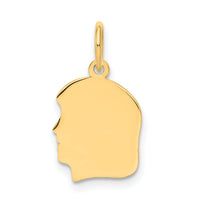14k Plain Small .035 Gauge Facing Left Engravable Girl Head Charm-XM107/35