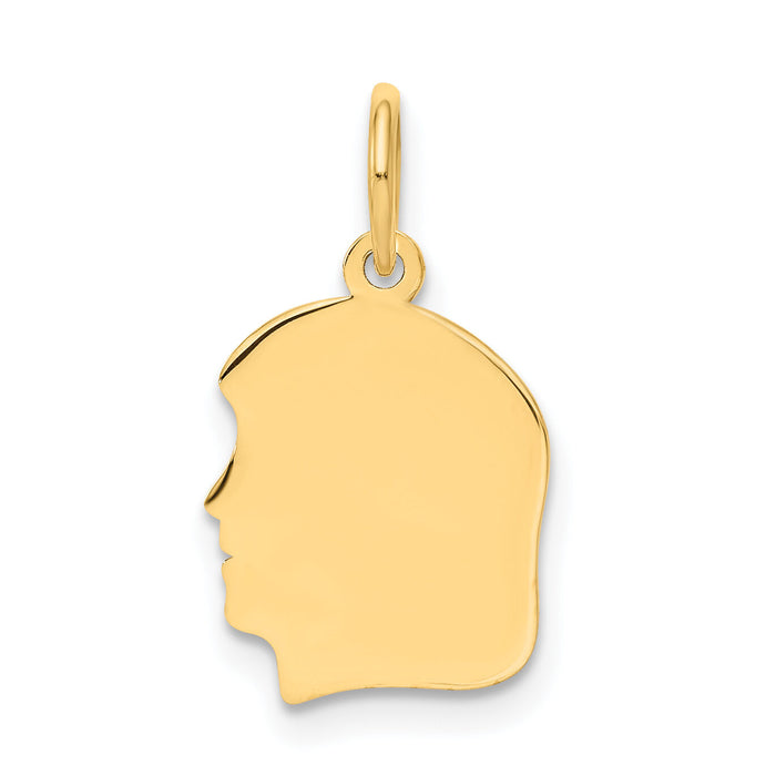 14k Plain Small .027 Gauge Facing Left Engravable Girl Head Charm-XM107/27