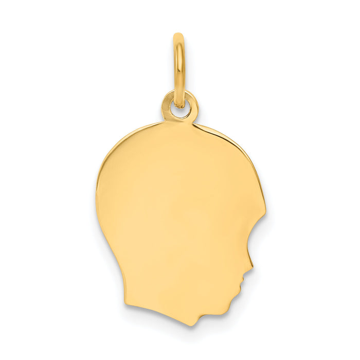14k Plain Medium .013 Gauge Facing Right Engravable Boy Head Charm-XM108/13