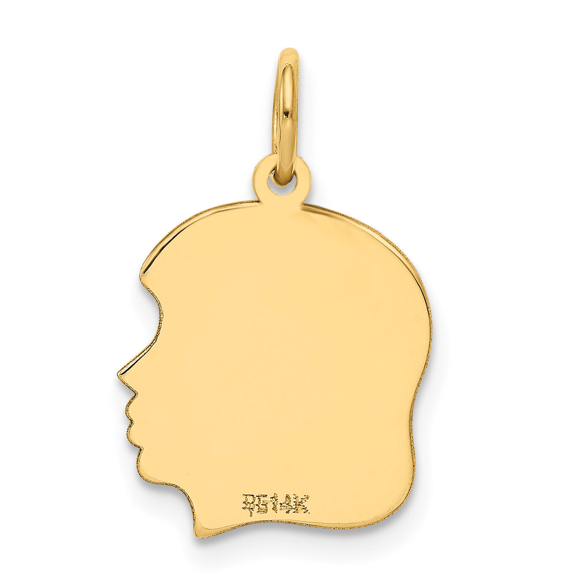 14k Plain Medium .018 Gauge Facing Right Engravable Girl Head Charm-XM109/18