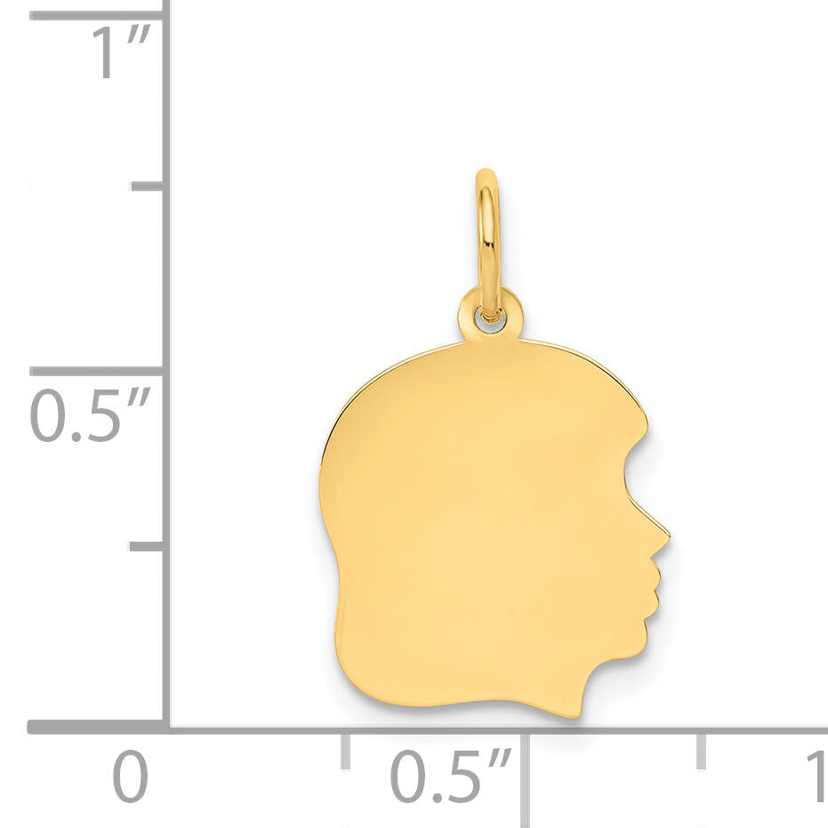 14k Plain Medium .013 Gauge Facing Right Engravable Girl Head Charm-XM109/13