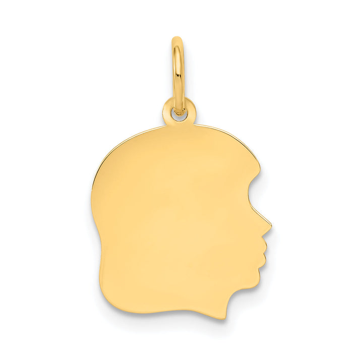 14k Plain Medium .027 Gauge Facing Right Engravable Girl Head Charm-XM109/27