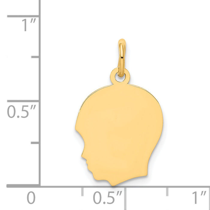 14k Plain Medium .018 Gauge Facing Left Engravable Boy Head Charm-XM110/18