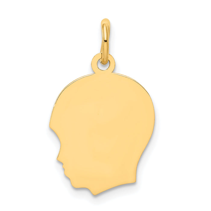 14k Plain Medium .011 Gauge Facing Left Engravable Boy Head Charm-XM110/11