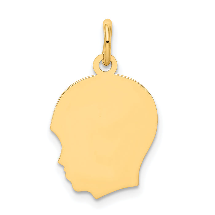 14k Plain Medium .027 Gauge Facing Left Engravable Boy Head Charm-XM110/27
