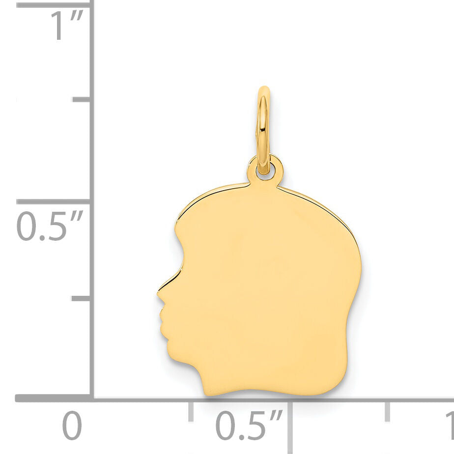 14k Plain Medium .013 Gauge Facing Left Engravable Girl Head Charm-XM111/13