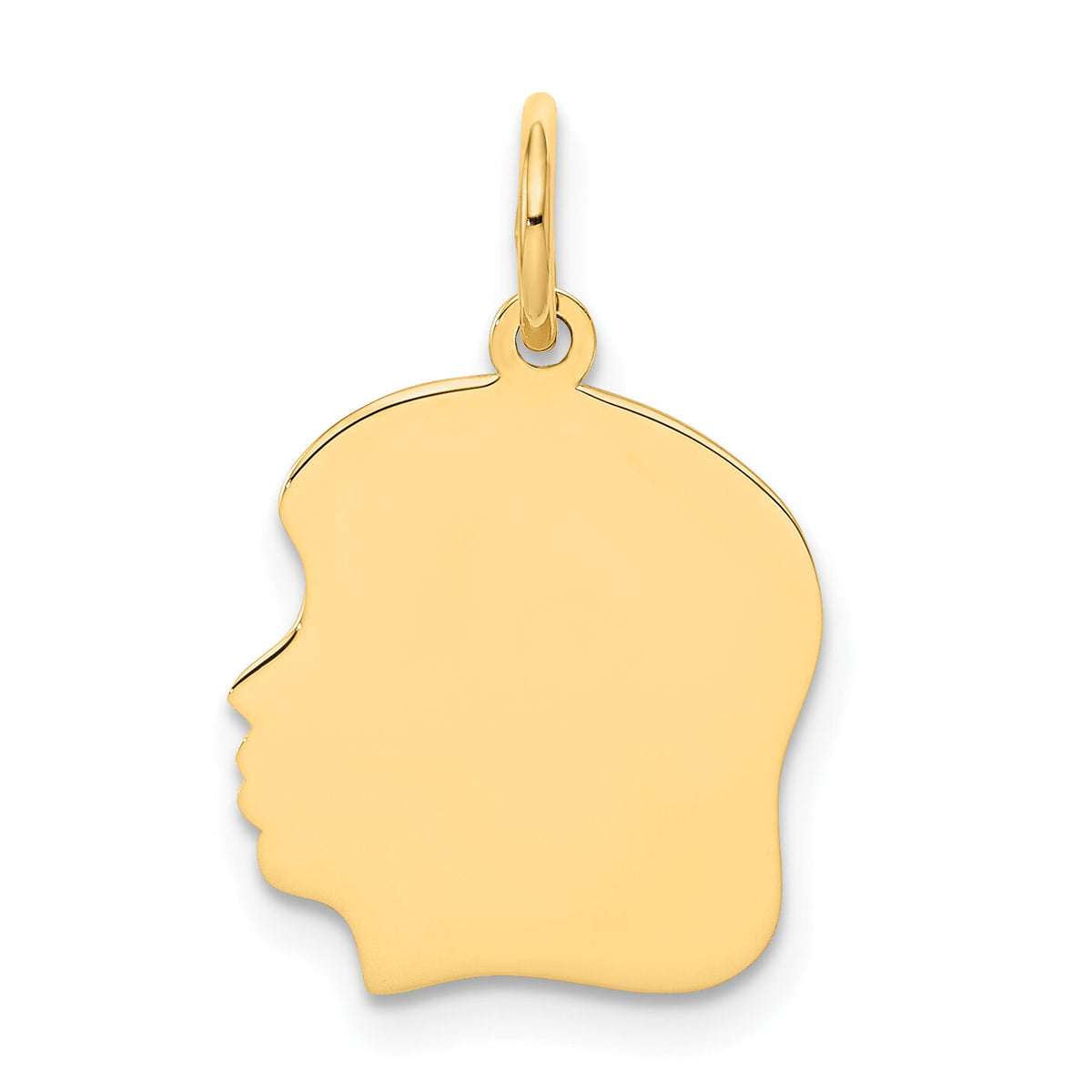 14k Plain Medium .009 Gauge Facing Left Engravable Girl Head Charm-XM111/09