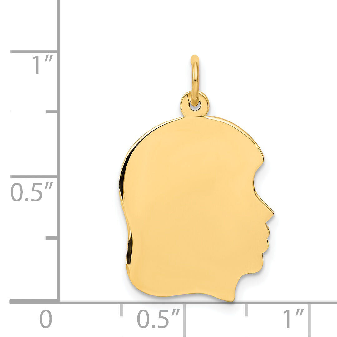 14k Plain Medium .009 Gauge Facing Right Engravable Girl Head Charm-XM113/09