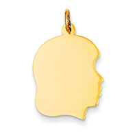 14k Plain Medium .009 Gauge Facing Right Engravable Girl Head Charm-XM113/09