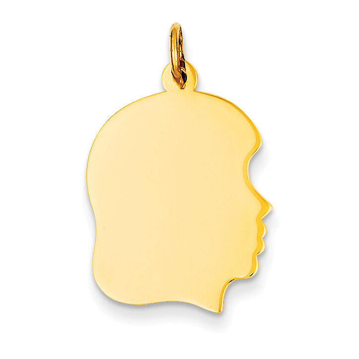14k Plain Medium .035 Gauge Facing Right Engravable Girl Head Charm-XM113/35