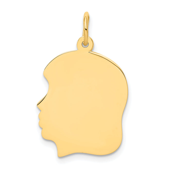 14k Plain Medium .018 Gauge Facing Left Engravable Girl Head Charm-XM115/18