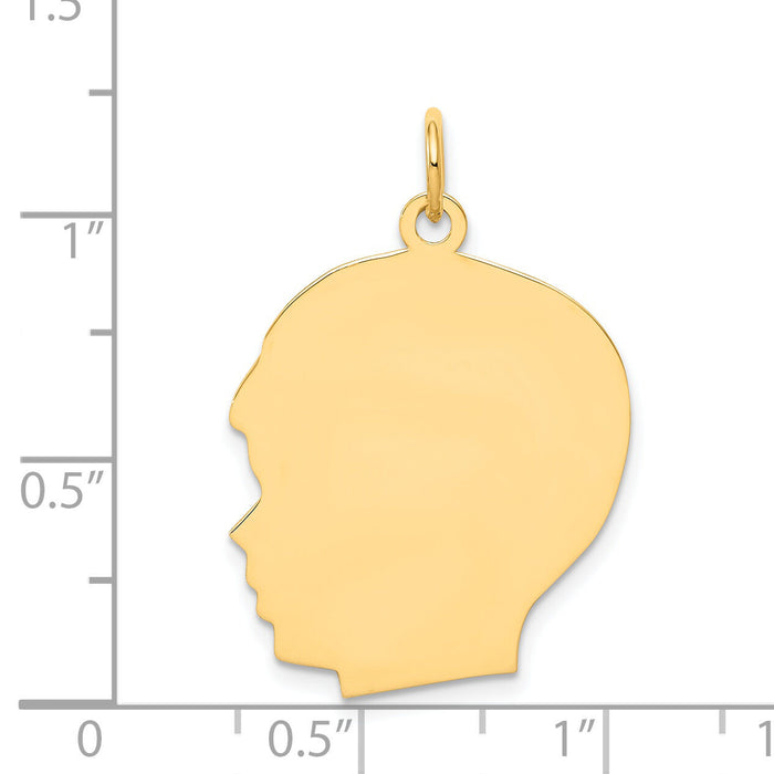 14k Plain Large .013 Gauge Facing Left Engravable Boy Head Charm-XM118/13