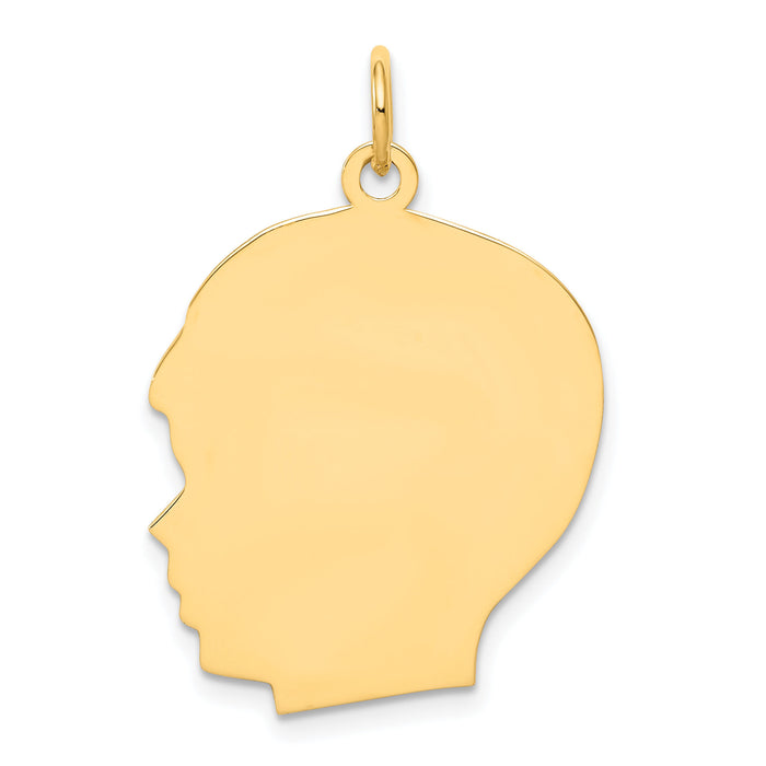 14k Plain Large .018 Gauge Facing Left Engravable Boy Head Charm-XM118/18