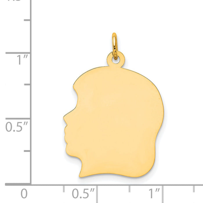 14k Plain Large .009 Gauge Facing Left Engravable Girl Head Charm-XM119/09