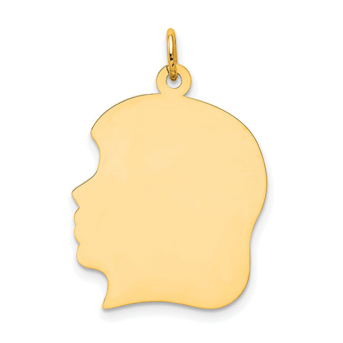 14k Plain Large .009 Gauge Facing Left Engravable Girl Head Charm-XM119/09