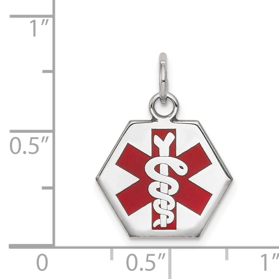 14k White Gold Red Enamel Medical Jewelry Pendant-XM441