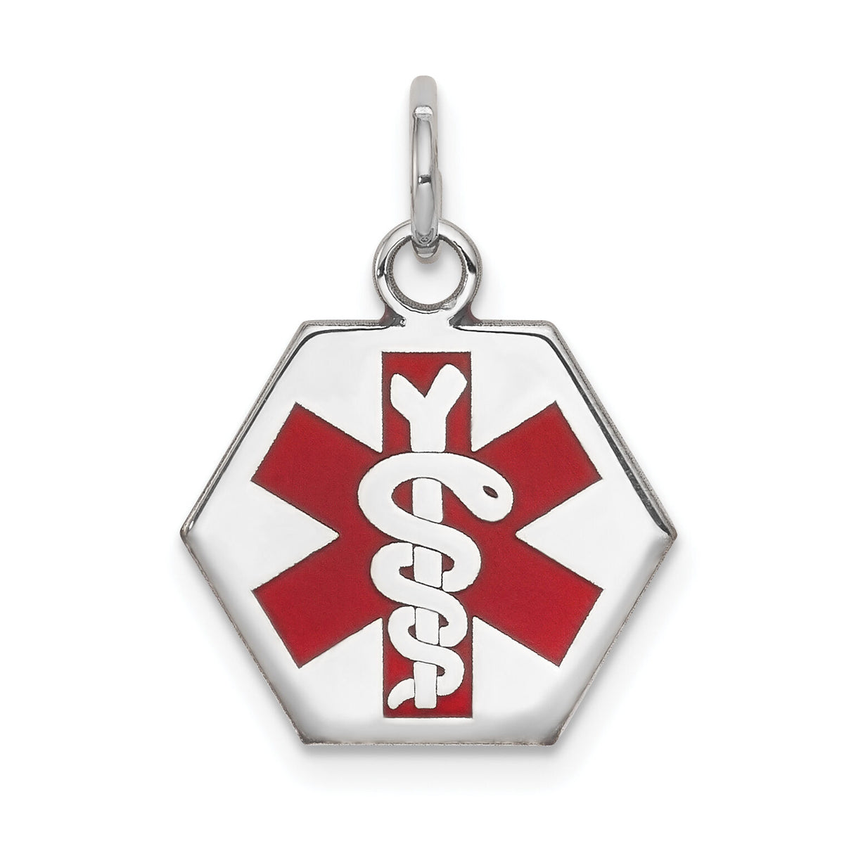 14k White Gold Red Enamel Medical Jewelry Pendant-XM441