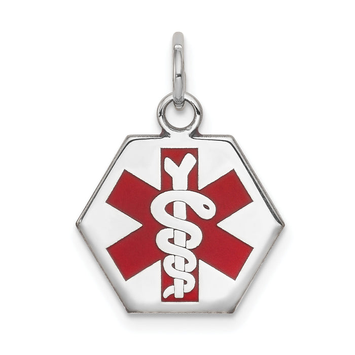14k White Gold Red Enamel Medical Jewelry Pendant-XM441