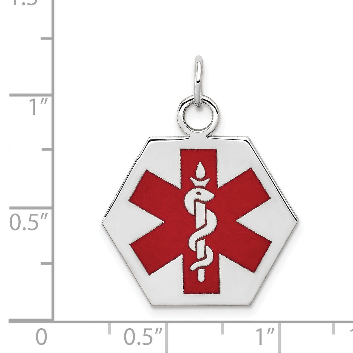 14k White Gold Red Enamel Medical Jewelry Pendant-XM442