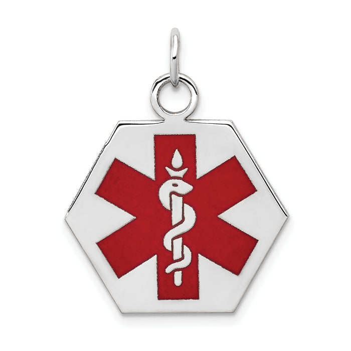 14k White Gold Red Enamel Medical Jewelry Pendant-XM442