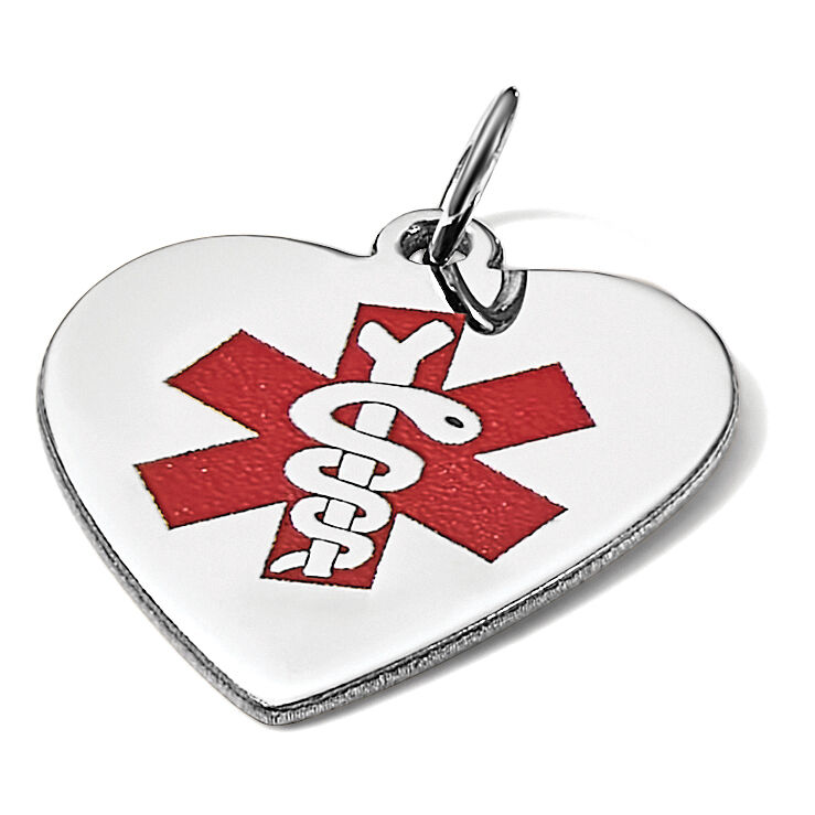14k White Gold Heart-Shaped Enameled Medical Jewelry Pendant-XM465