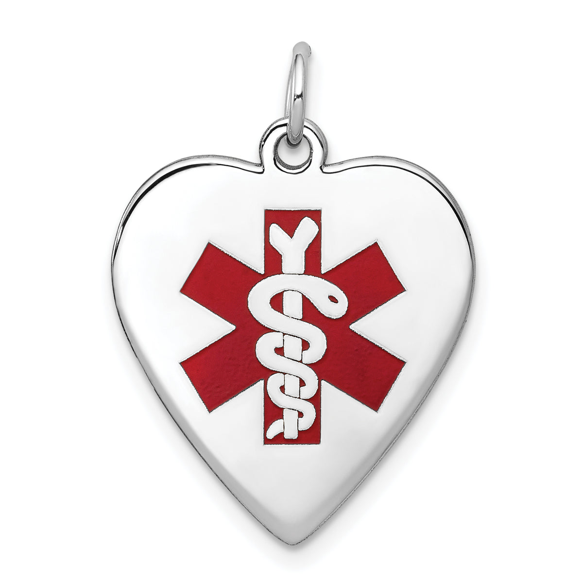 14k White Gold Heart-Shaped Enameled Medical Jewelry Pendant-XM465