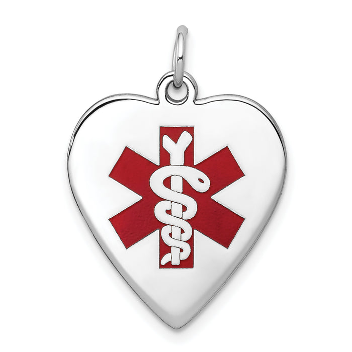 14k White Gold Heart-Shaped Enameled Medical Jewelry Pendant-XM465