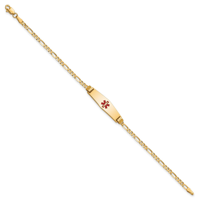 14K Medical Soft Diamond Shape Red Enamel Figaro ID Bracelet-XM550CC-7