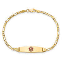 14K Medical Soft Diamond Shape Red Enamel Figaro ID Bracelet-XM550CC-7