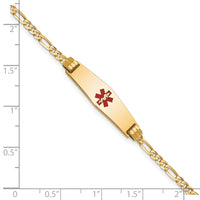 14K Medical Soft Diamond Shape Red Enamel Figaro ID Bracelet-XM550CC-7