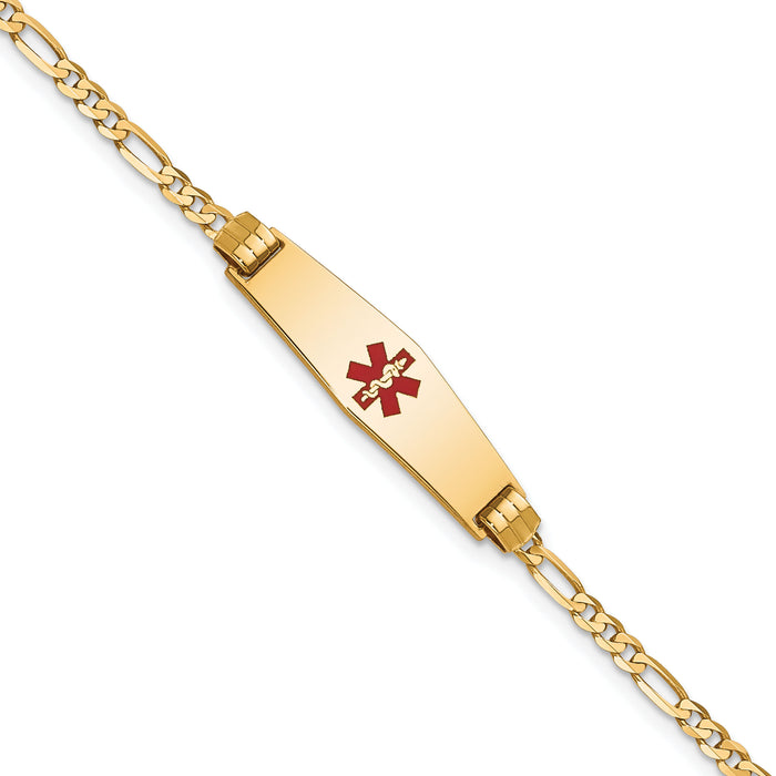 14K Medical Soft Diamond Shape Red Enamel Figaro ID Bracelet-XM550CC-7