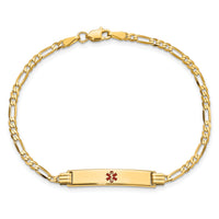 14K Medical Red Enamel Figaro ID Bracelet-XM550CR-7