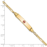 14K Medical Red Enamel Figaro ID Bracelet-XM550CR-8