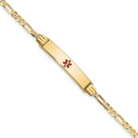 14K Medical Red Enamel Figaro ID Bracelet-XM550CR-7