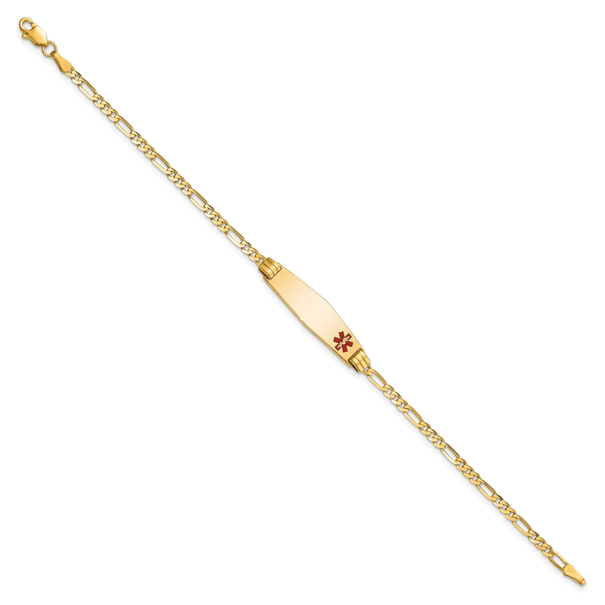 14K Medical Soft Diamond Shape Red Enamel Figaro ID Bracelet-XM550FC-8