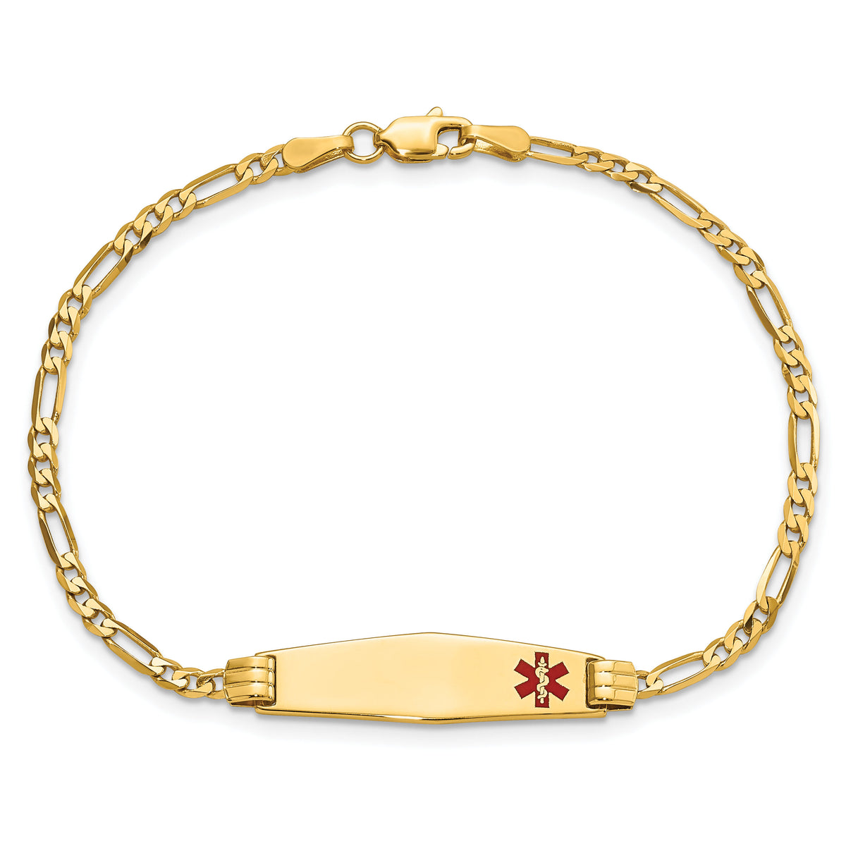 14K Medical Soft Diamond Shape Red Enamel Figaro ID Bracelet-XM550FC-8