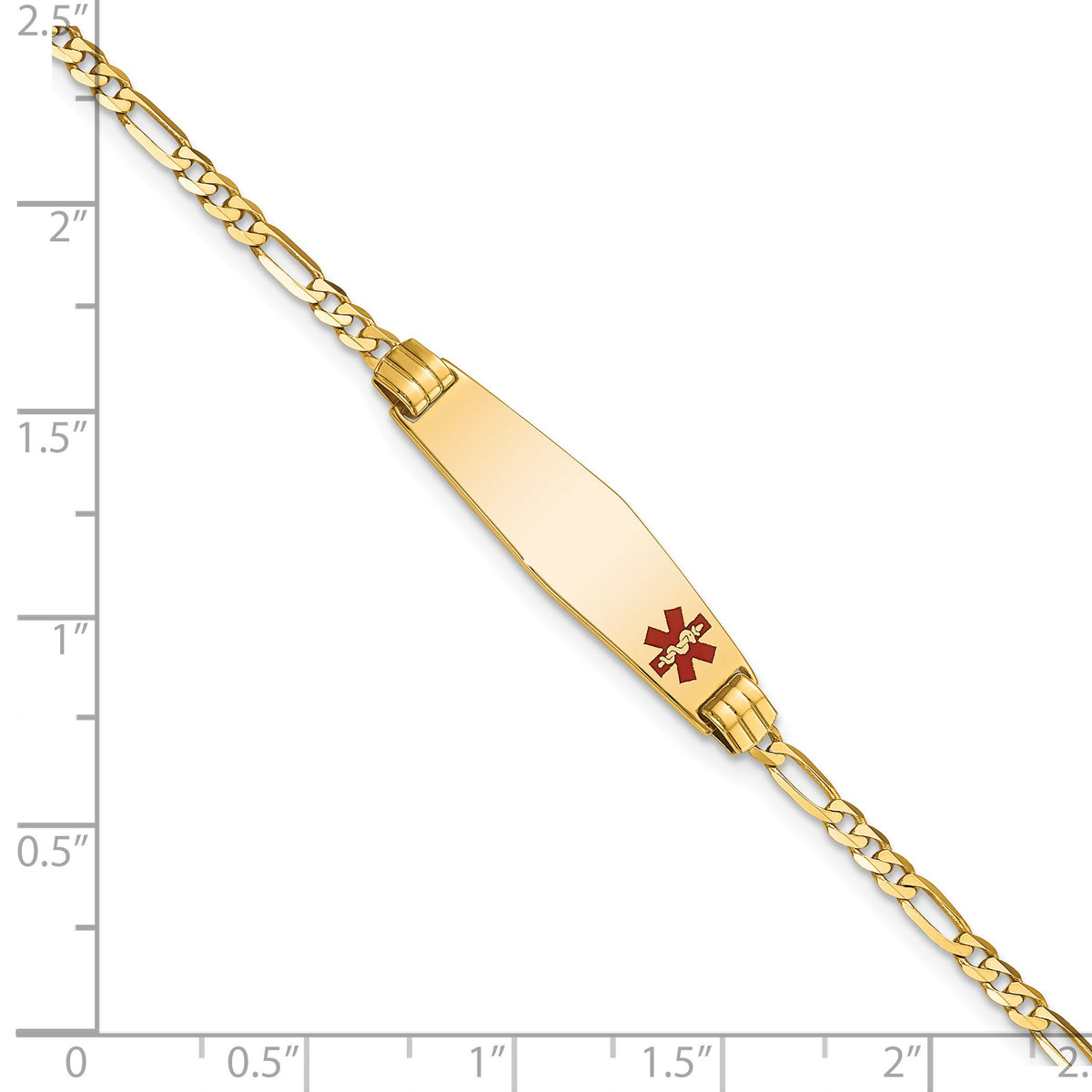 14K Medical Soft Diamond Shape Red Enamel Figaro ID Bracelet-XM550FC-8