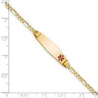 14K Medical Soft Diamond Shape Red Enamel Figaro ID Bracelet-XM550FC-8