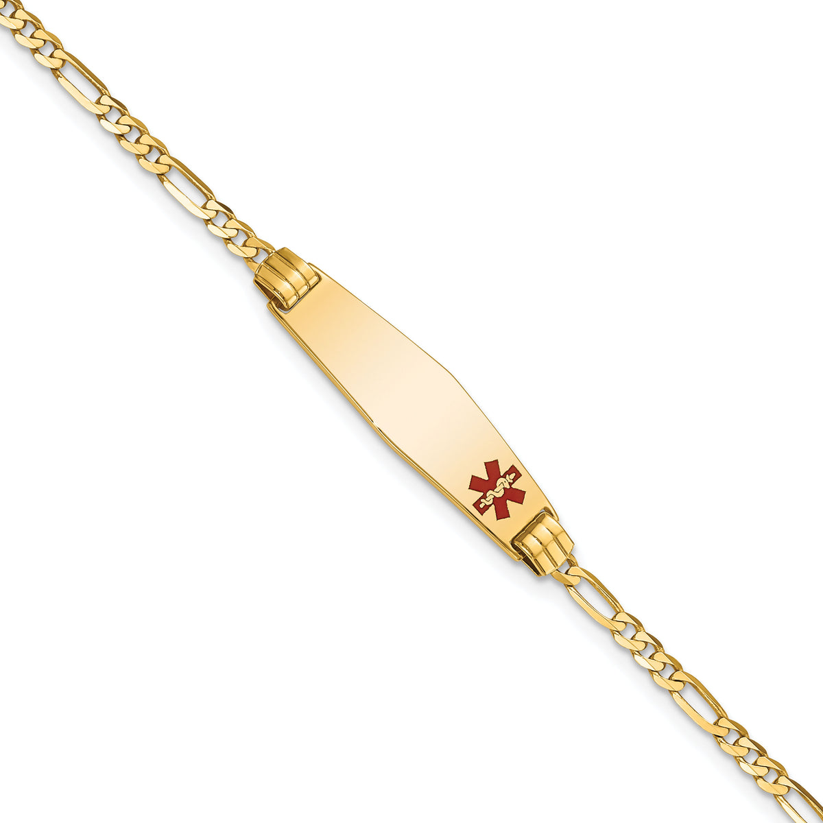 14K Medical Soft Diamond Shape Red Enamel Figaro ID Bracelet-XM550FC-8