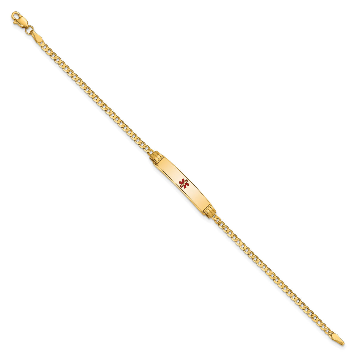 14K Medical Red Enamel Curb Link ID Bracelet-XM551CR-7