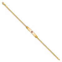 14K Medical Red Enamel Curb Link ID Bracelet-XM551CR-7