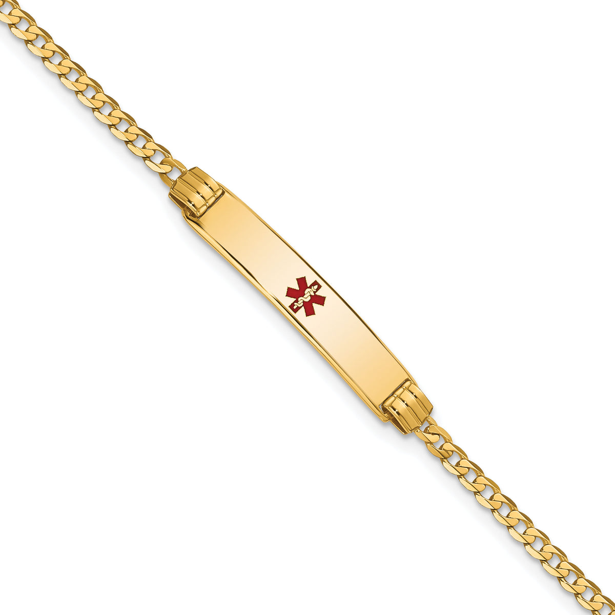 14K Medical Red Enamel Curb Link ID Bracelet-XM551CR-7