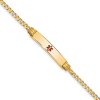 14K Medical Red Enamel Curb Link ID Bracelet-XM551CR-7