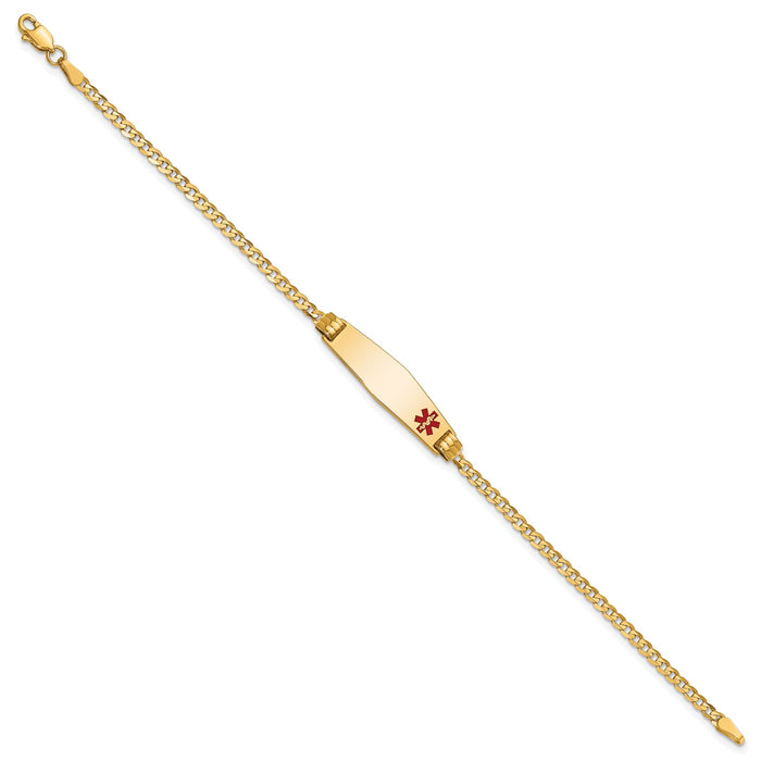14K Medical Soft Diamond Shape Red Enamel Curb Link ID Bracelet-XM551FC-7