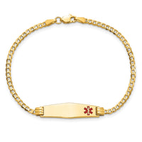 14K Medical Soft Diamond Shape Red Enamel Curb Link ID Bracelet-XM551FC-7