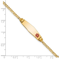 14K Medical Soft Diamond Shape Red Enamel Curb Link ID Bracelet-XM551FC-7
